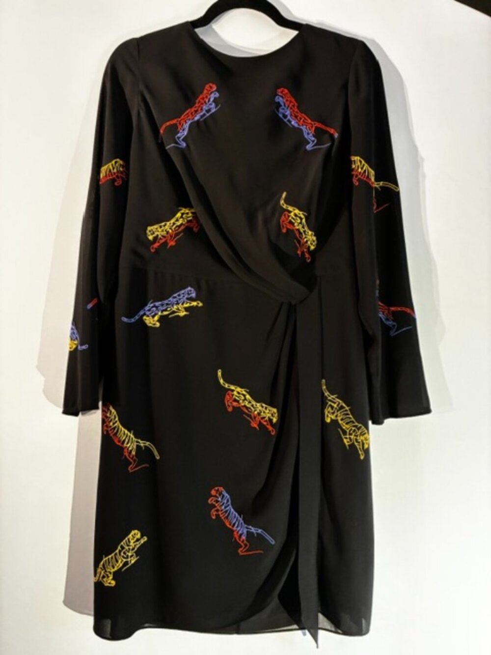 Karen Millen Tiger Embroidered Dress Black Multi - Size 10